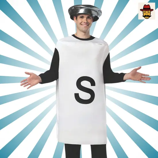 Salt Shaker Costume Funny White Tunic with S Print Headpiece Adult Halloween Party Outfit {3}