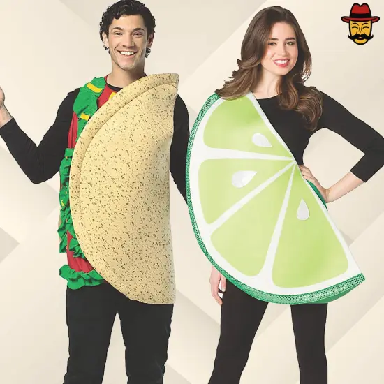 Taco and Lime Slice Couples Costume Set Food Tunics Funny Fiesta Party Outfit {2}