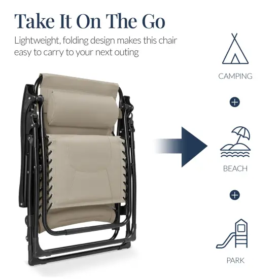 Best Choice Products Oversized Padded Zero Gravity Chair, Folding Outdoor Patio Recliner w/ Side Tray Dune {5}