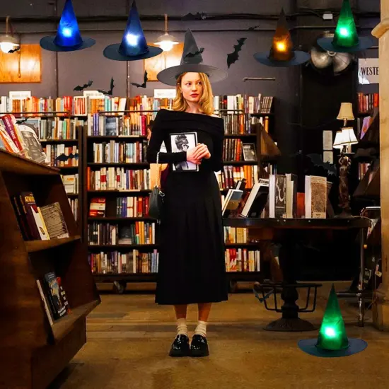 12pcs Light Up Halloween Hanging Witch Hat {4}