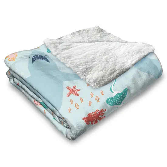 Universal Jaws Silk Touch Sherpa Throw Blanket Coastal Sharks {4}
