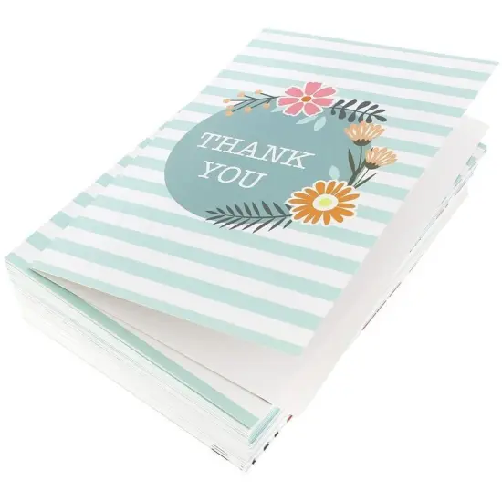 48-Count Thank You Cards with Envelopes, Blank Thank You Greeting Notes Notecards Bulk Box Set, 6 Floral Designs for Baby and Bridal Showers Wedding Birthday, Green and White, 4 x 6 inches {6}