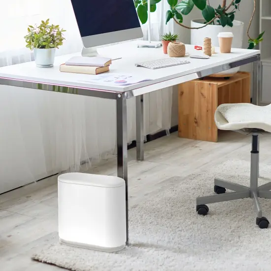 Juvale 12L / 3.17 Gallon Small Bathroom Trash Can with Lid - Narrow Bin for Kitchen (White) {3}