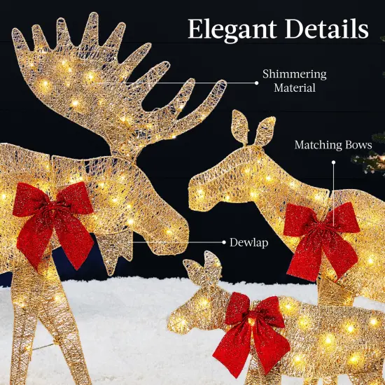 Best Choice Products 4ft 3-Piece Lighted 2D Christmas Moose Set Outdoor D&eacute;cor w/ 195 LED Lights, Stakes Gold {3}