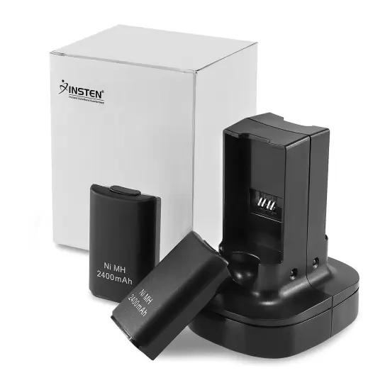 Insten For Xbox 360 Controller Battery Pack Charger Station with 2 Rechargeable Battery Charging Dock for Microsoft Xbox360 Remote Controller Black {5}