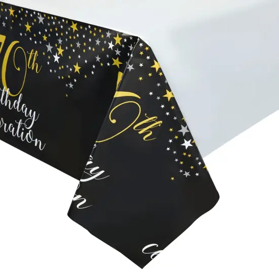 3 Pack 70th Birthday Plastic Table Covers, Disposable Tablecloths for Cheers to 70 Years Party Decorations (54 x 108 In) Black {3}