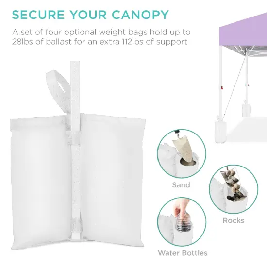 Best Choice Products 10x10ft Easy Setup Pop Up Canopy w/ 1-Button Setup, Wheeled Case, 4 Weight Bags Lilac/White {6}