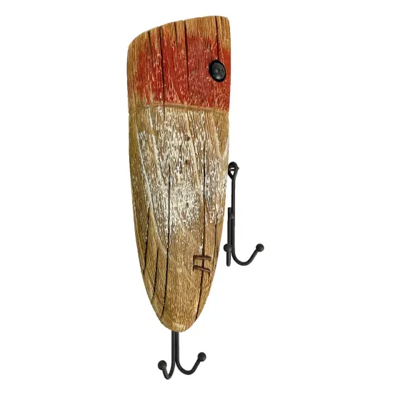 Rustic Wooden Fishing Lure Wall Hook 14in Coastal Nautical Decor Organizer {3}