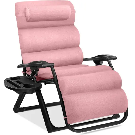 Best Choice Products Oversized Zero Gravity Chair, Folding Recliner w/ Removable Cushion, Side Tray Pink {1}