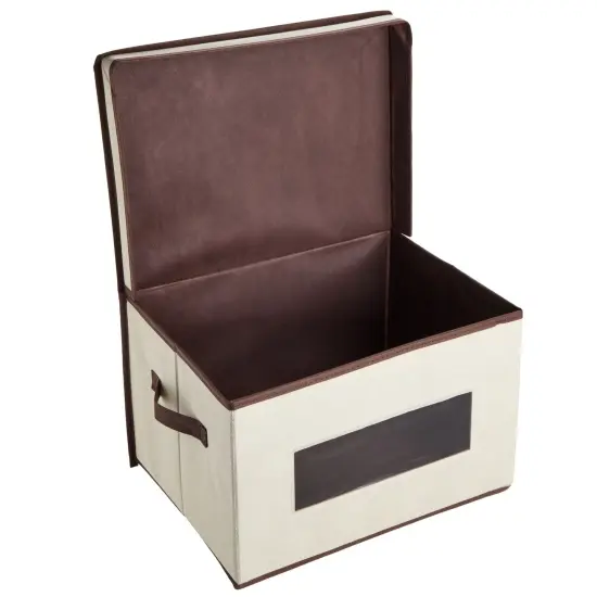 3 Pack Stackable Storage Bins With Lids, Handles, Foldable for Closet Organization (12 Inch, Cream) Brown {6}