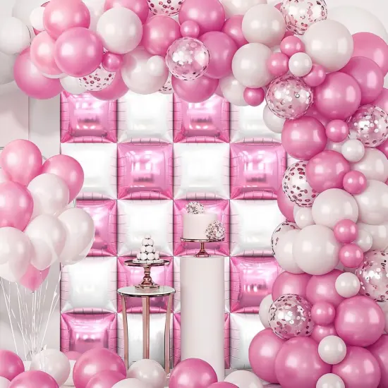 Pink and White Square Balloon (Pink White) {3}