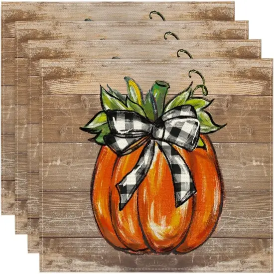 Set of 4 Wood Pumpkin Fall Placemats - 12x18 Inch {1}
