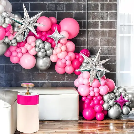 Pink and Silver Balloon Arch Kit (	Rose Red Pink) {4}