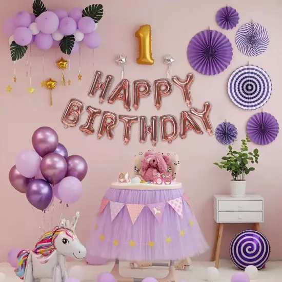 Pink Rose Gold Balloons Letters Birthday Balloon Banner -75 PCS {4}