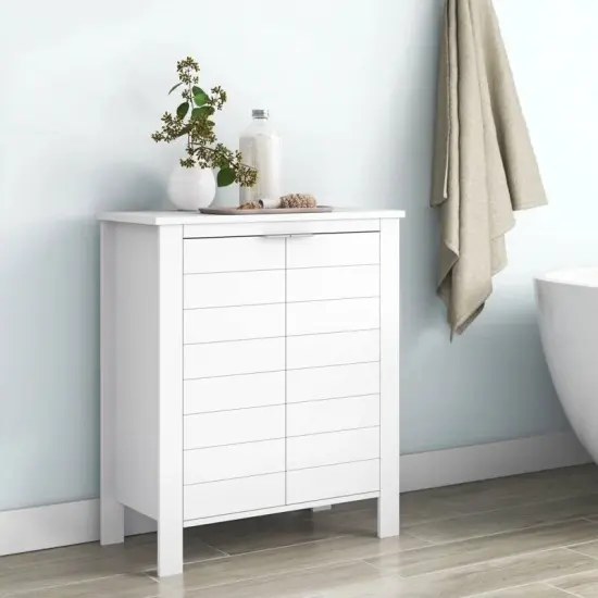 MDF Freestanding 2-Door Bathroom Linen Cabinet with Shelves White {2}