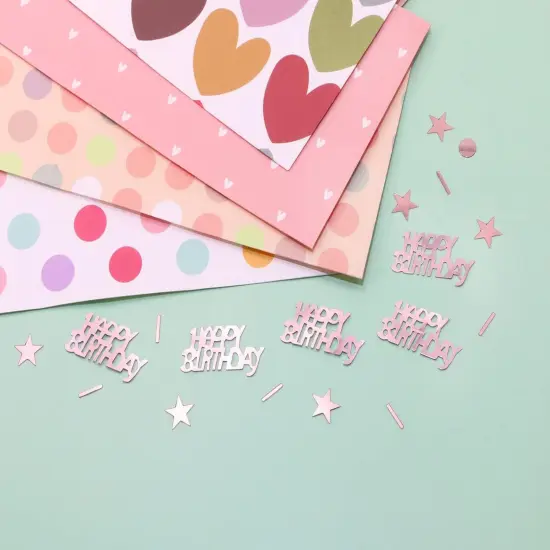 Party Confetti Happy Birthday+Star+Round+Strip Foil Confetti (Rose Gold) {2}