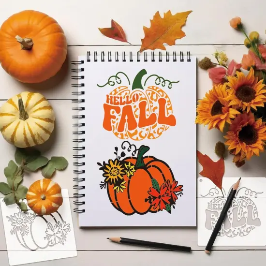 Fall Stencils - Autumn Thanksgiving Pumpkin Paint Stencils - (20x6in) {4}