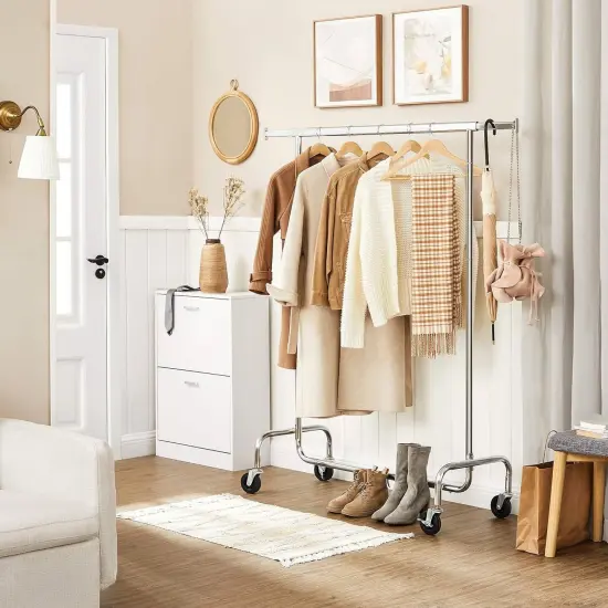 Heavy Duty Adjustable Chrome Plated Iron Clothes Garment Rack with Swivel Wheels {4}