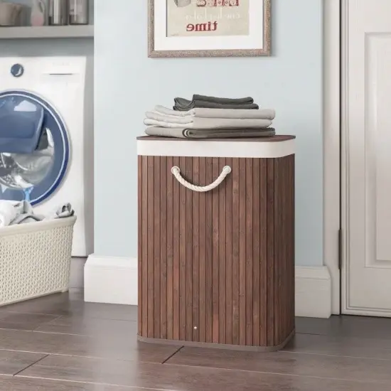Brown Wicker Laundry Hamper with Removable Liner, Lid and Rope Handles {3}