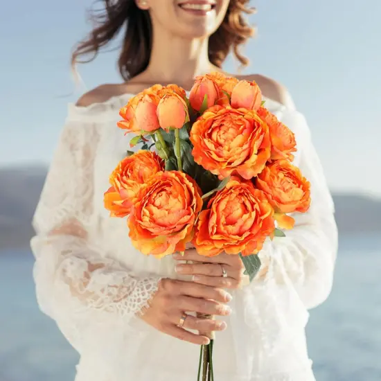 Orange Peonies Artificial Flowers {4}