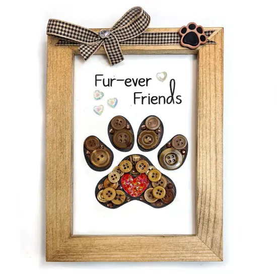 Buttons Galore & More Pet Paw Picture Frame DIY Craft Kit, Natural Wood, Button Art Design, 5x7 Inches, Wall Decor with Ribbon, Ages 6+ {1}