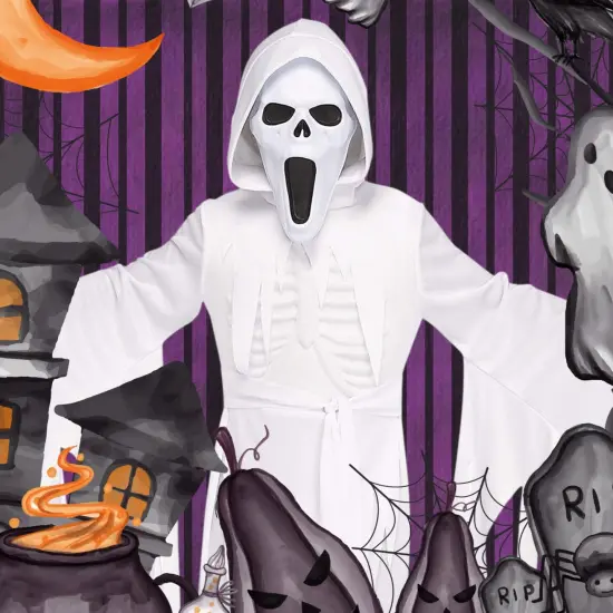 Kids The Banshee Ghost Costume with Hooded Robe and Mask {2}