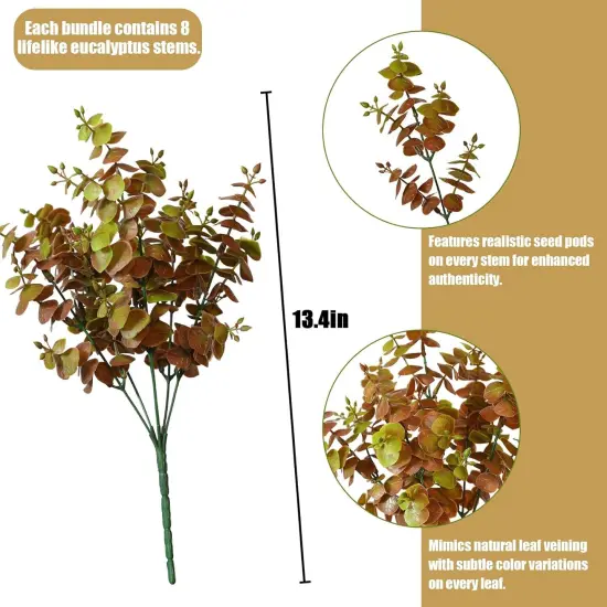 8PCS Artificial Fall Eucalyptus &ndash; UV Resistant Fake Greenery for Porch & Autumn D&eacute;cor {3}