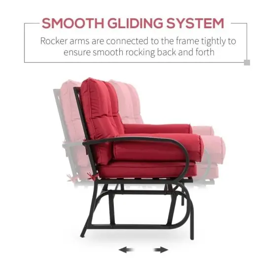 Steel Porch Glider Chair Loveseat with Cushions and Smooth Rocking Motion Red {3}
