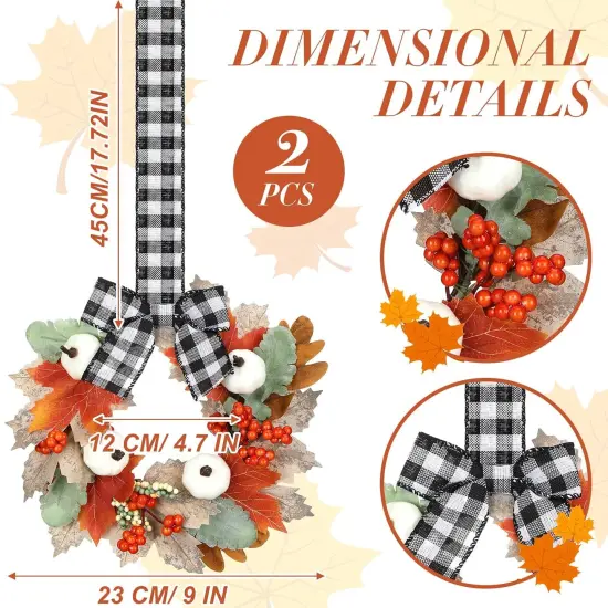 2 Pieces 9" Mini Fall Wreaths for Front Door - Fall Pumpkin Style {2}