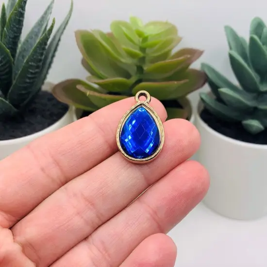 Bright Blue and Gold Acrylic Teardrop Charms, 25x16mm {2}