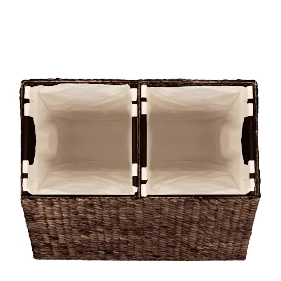 Espresso Water Hyacinth 2-Bin Laundry Hamper with Lid and Canvas Liners {2}