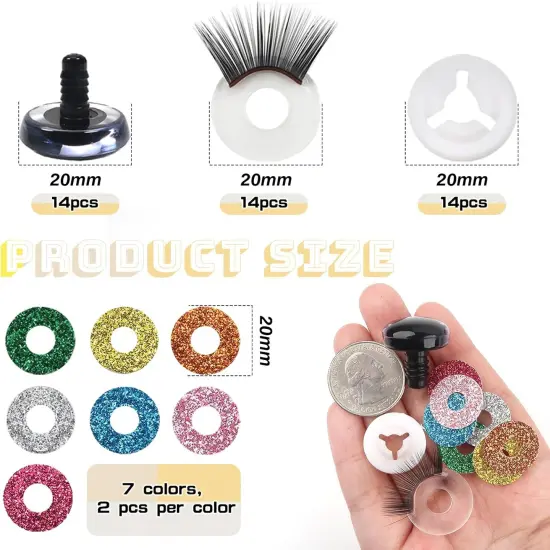 14pcs Plastic Glitter Safety Eyes with Eyelashes - 20mm {5}