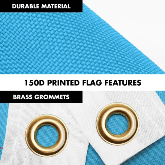 G128 Combo Pack: 6 Ft Tangle Free Aluminum Spinning Flagpole (White) & Puerto Rico Light Blue Puerto Rican PR Flag| 3x5 Ft | LiteWeave Pro Series Printed 150D Polyester | Pole with Flag Included {4}