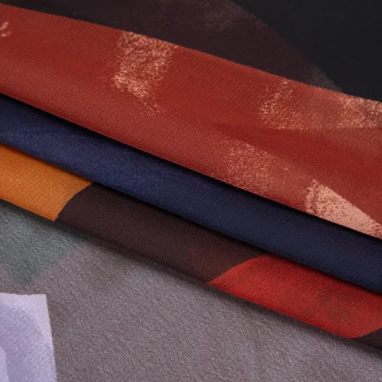 1 Yard Brown Orange Abstract Chiffon Print, Flowing 56" Width Sheer Fabric for Dresses {1}