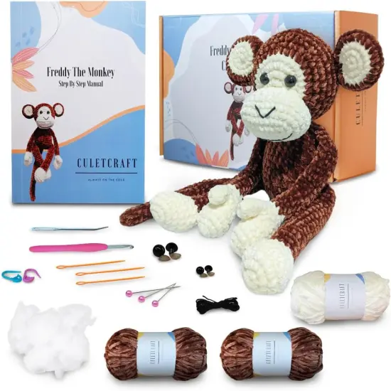 Crochet Kit for Beginners Adults, Freddy The Monkey DIY Crochet Animal Kit for Beginners, Learn to Crochet with Step-by-Step Instruction Book, Beginner Crochet Kit for Adults and Kids {1}