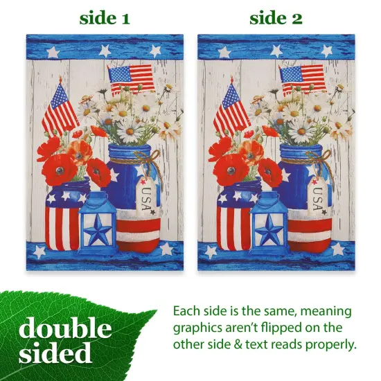 G128 Rustic Mason Jar Patriotic Flowers Garden Flag 12x18 In Double Sided Independence Day Yard Garden Lawn Decoration {3}