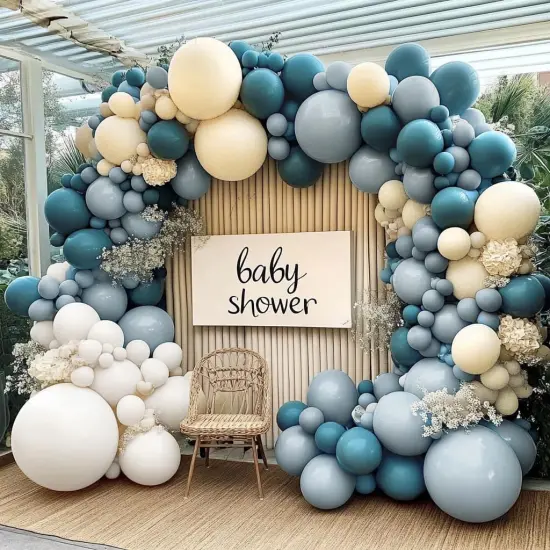 Dusty Blue Balloon Garland - Double Stuffed Blue Sand White Balloon Arch Different Size for Baby Shower Bridal Shower Birthday Wedding Boho Graduation Party Decoration {1}