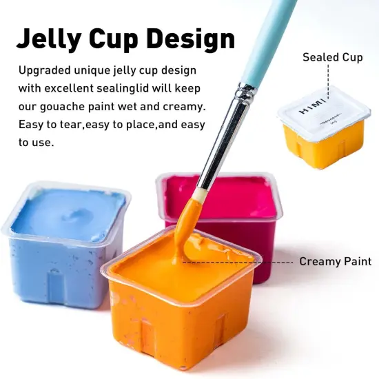 Gouache Paints set with 3 Paint Brushes, 24 Colors, 30g, Jelly Cup Design, Non Toxic Paint for Canvas and Paper, Art Supplies for Professionals (Ice Blue Case) {2}