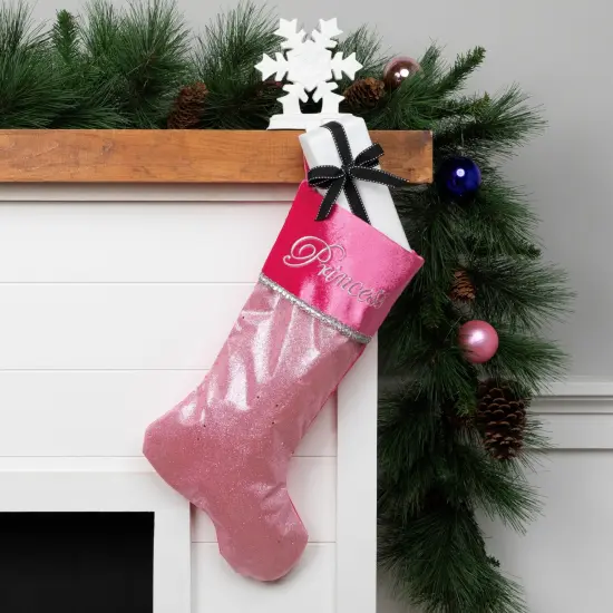 Northlight 21" Pink and Silver Glittered Princess Christmas Stocking with Cuff {1}