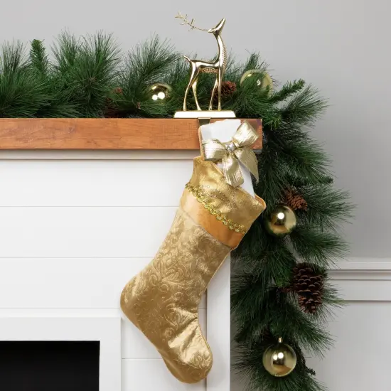 Northlight 20.5" Gold Etched Velvet Christmas Stocking with Glitter Print and Metallic Trim {1}