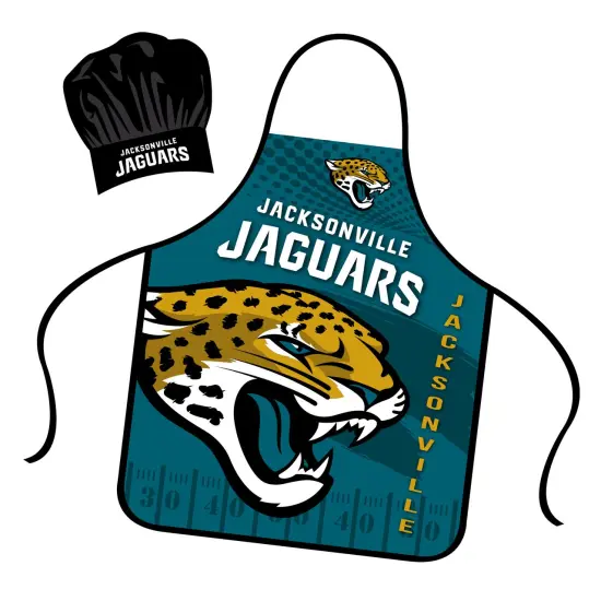 Mojo Licensing Jacksonville Jaguars Apron Chef Hat Set Full Color Universal Size Tie Back Grilling Tailgate BBQ Cooking Host {1}