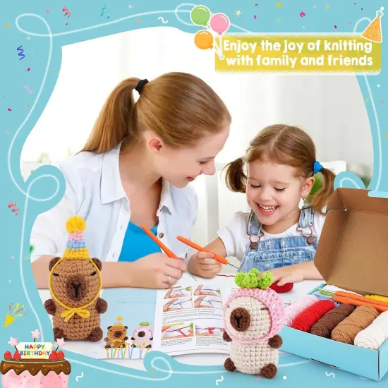 Crochet Kit for Beginners-2PCS Animals Brown and Beige Capybara Crochet Kit {3}