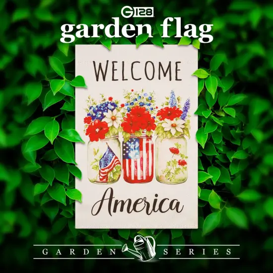 G128 Welcome America Mason Jars Garden Flag 12x18 In Double Sided Independence Day Yard Garden Lawn Decoration {2}