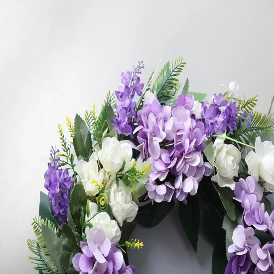 Summer Floral Wreaths for Front Door Green Plant Purple Hydrangea Weaths 18 inch on Grapevine Base, Perfect for Summer Wreaths Outdoor,Indoor and Farmhouse Decoration {3}