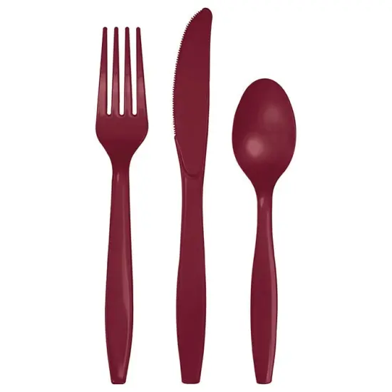 288 pc Bulk Burgundy Assorted Plastic Cutlery {1}