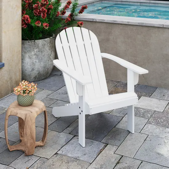 Acacia Wood Lounge Patio Adirondack Chair with Slatted Seat and High Inclined Backrest White {2}
