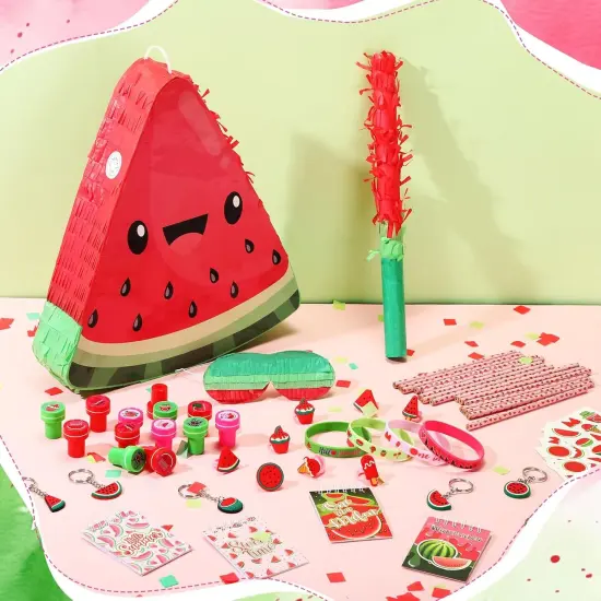 113 Pcs Watermelon Pi&ntilde;ata for Kids Boys Girls Birthday, One in a Melon Party Decorations Summer Fruit Party Game Supplies {2}
