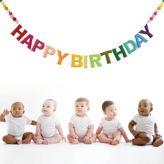 Pre-Strung Felt Happy Birthday Banner Sign Felt Ball Happy Birthday Wall Decoration Party Garland {5}