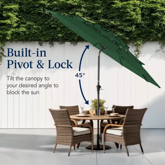 Best Choice Products 10ft 3-Tier Patio Umbrella, Market Sun Shade w/ Tilt Adjustment, Easy Crank Green {5}