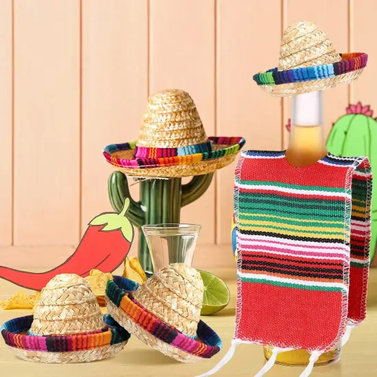 24 Sets Tiny Sombrero Hats Mini Serapes for Bottles Colorful Beer Poncho Cover Cape Sombrero Bottles Topper for Cinco De Mayo Mexican Fiesta Party Table Decorations {2}